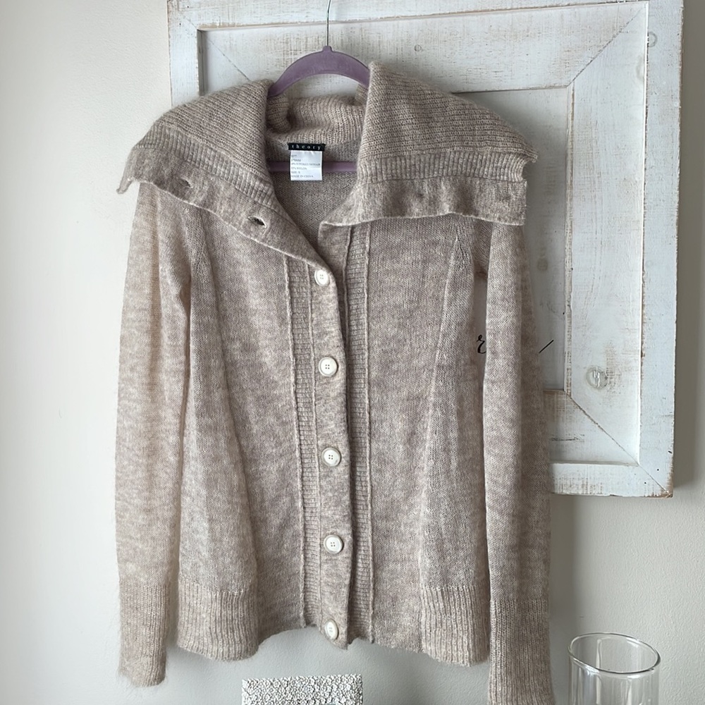 THEORY Mohair Button Neutral Cardigan